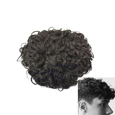 China Thin Skin PU Men Hair Systems Low Density Mens Curlyhair Toupee Hairpiece Replacement Wigs for sale