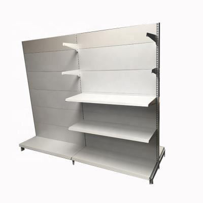 China Single / Double Side Metal Display Shop Racks Double Rack Retail Shelves For Storing Goods for sale