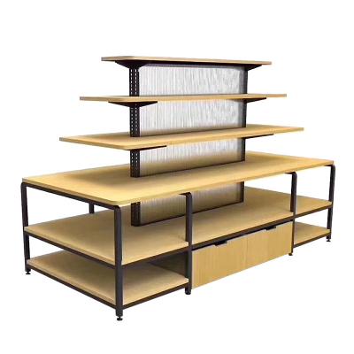 China Retail Side Shop Display Rack Wood and Metal Steel Shelf Single/Double Shelving Units for Pepsi zu verkaufen