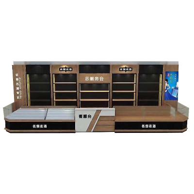 China Black Single / Double Gondola Wooden Boutique Side Wine Shelf Retail Rack With Stainless Steel zu verkaufen