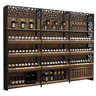 China Single / Double Side Retail Store Display Shelving Wood Grocery Display Racks Wine Rack Steel zu verkaufen