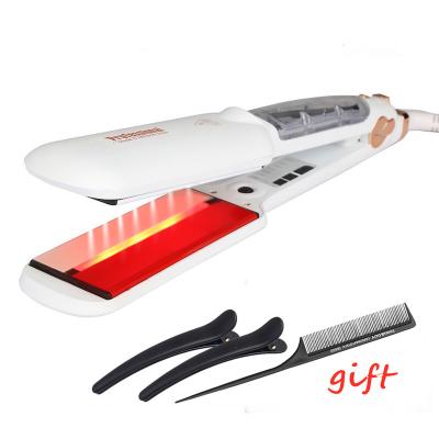 China Curl Flat Hair Steam Iron Infrared Heating Salon/Professional Ceramic Steam Hair Straightener 2 Inch Large Size Infrared Hair Straightener for sale