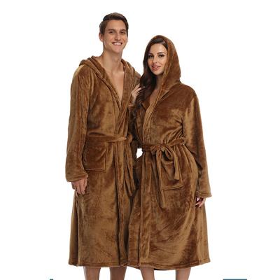 China Thermal 50% Off Flannel Bathrobe Wholesale Brown Private Label Designer Customized Bathrobe Unisex for sale