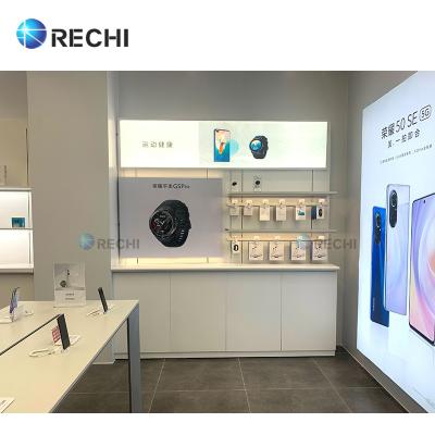 China RECHI electronic chain store fashion mobile phone retail store decoration mobile phone store wooden decoration for sale