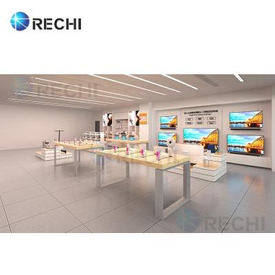 China Modern RECHI Digital Lifestyle Products Display Stand with Showcase for Mobile Phone Store Interior Design and Lifestyle Store Fitout for sale