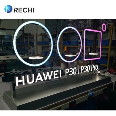 China Mobile Phone Store Brand Promotion RECHI Smartphone Logo Advertising Light Sign For Mobile Phone Shop Led Sign Light Letter With Mirror Stainless Steel Side for sale