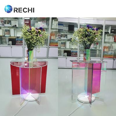 China Coffe table size and color can be customized according to your requirement RECHI furniture acrylic home colorful rainbow acrylic coffee table desk and stool acrylic chair for home decoration furnishings for sale