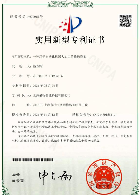 Letters patent - Shanghai Zhuxin  Co., Ltd.