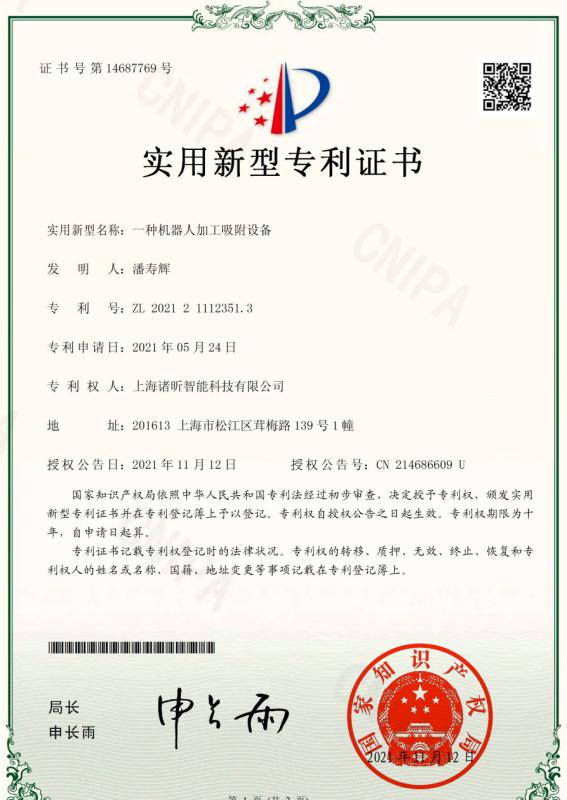 Letters patent - Shanghai Zhuxin  Co., Ltd.