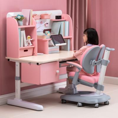 China Modern Wholesale Ergonomic Home Height Adjustable Student Desk With Shelf Kids Study Table Chair Set For Children for sale