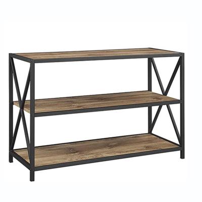 China Knocked Down Antique Sturdy Wooden Bookcase Storage Shelves 3 Tiers Metal Solid Wood Open Bookcase DELUX for sale