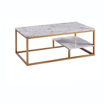 China KD Modern Style Free Shipping Marble Top White Coffee Table With Storage Shelf Gold Luxury Coffee Table for sale