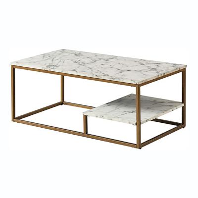 China Convertible Marble Top Modern Style White Coffee Table With Storage Shelf Gold Luxury Coffee Table for sale