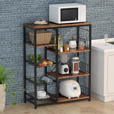 China Durable 4-Tier Kitchen Bakers Rack With Hutch , Industrial Microwave Oven Stand Kitchen Rack for sale