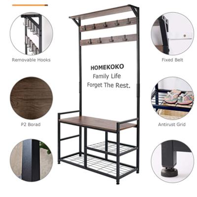 China Modern Living Room Cabinet Entryway Shoe Bench with 3 Tier Shoe Bench and Coat Rack with 8 Hooks Shoe Rack for sale