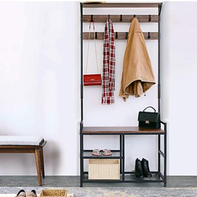 China Modern Entryway Shoe Bench with 3 Tier Shoe Bench and Coat Rack with 8 Hooks Shoe Rack for sale