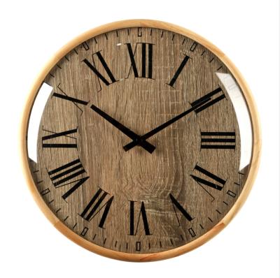 China FOLDER Home Office Roman Numeral Creative Wooden Decorative Wall Clock With Glass Dome Cover for sale