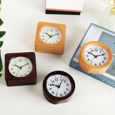 China Minimalist Natural Wood Table Desk Pine Night Light Wood Frame Decorative Alarm Clock Small For Bedroom Bedside for sale