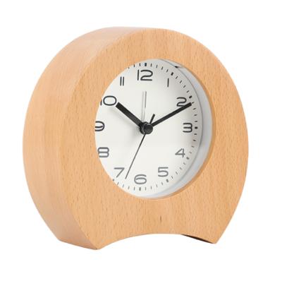 China Simple Design Traditional Quartz Analog Beech Small Wooden Alarm Clock for sale