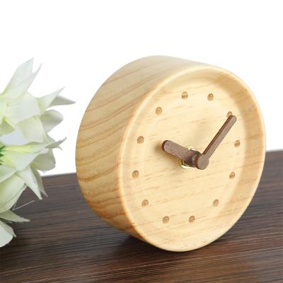 China Antique Style Wholesales Solid Wood Material Wooden Table Clocks Round Watch Clock for sale