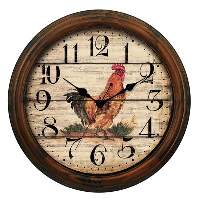 China Personalized Home Decor Frame Rooster Antique Solid Wood Wall Clock Customized By Customization for sale