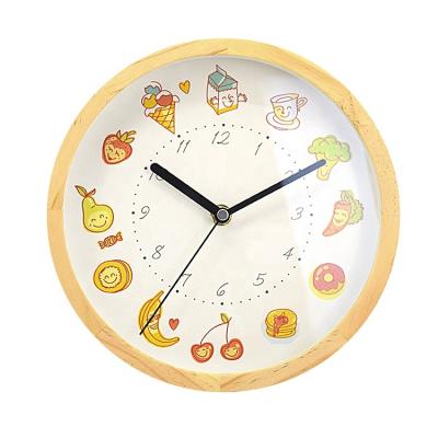 China Brief Antique Style Style Round Shape Silent Quartz Wooden Wall Clock For Kids Room for sale