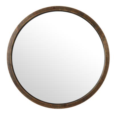 China New Style Decorative Living Room Round Mirror Wooden Dressing Room Mirror Wood Framed Mirror for sale