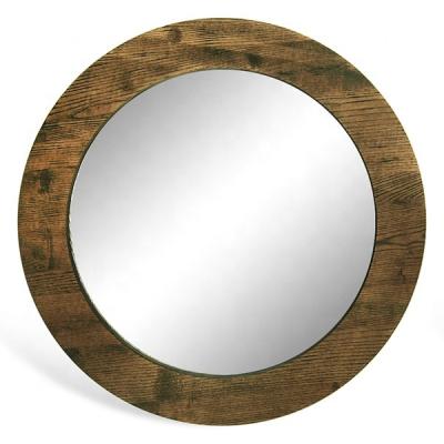 China 20 inch minimalist round rustic wall accent mirror with natural wood texture for fireplace living room for sale