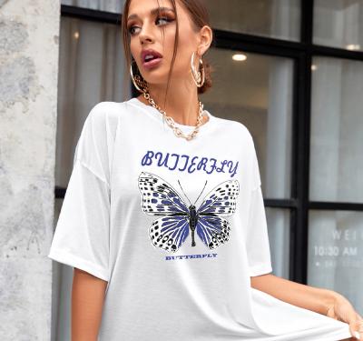 China custom white graphic t-shirt Anti-wrinkle tee knitted t-shirt printed graphic t-shirt stitches oversized t-shirt for women for sale