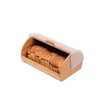 China Handmade Steamable Hot Selling Bamboo Wooden Bread Box With Acrylic Slip Cover for sale