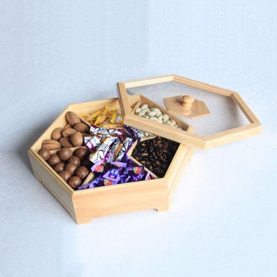 China Handmade Custom Luxury Solid Wooden Hexagon Fruit Nut Box With Lid for sale