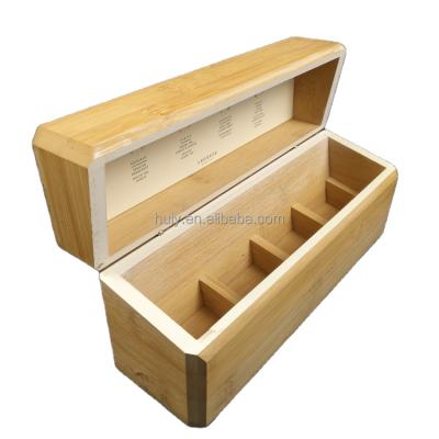 China Handmade Hinged Bamboo Lid Tea Box With 4 Compartment For Packing Tea Set Organizer Bamboo Packaging Wholesale for sale