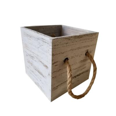 China Garden Eco-friendly Home Planter Pot Decorative Washed White Wooden Flower Box With Handle for sale