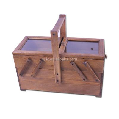 China Sustainable Custom Solid Wooden Sewing Kit Storage Box With Handle for sale