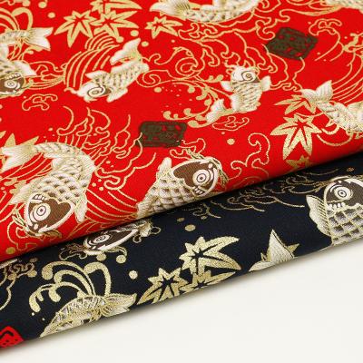 China Antistatic Japan Koi Plain Weave 100% Cotton Gold Foil Print Fabric for sale