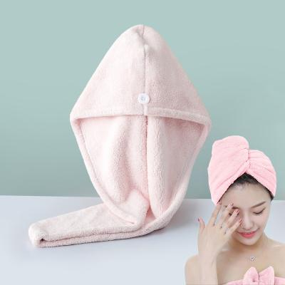 China Custom made coral fleece hair towel woman hair drying absorbent cap child safe logo for sale