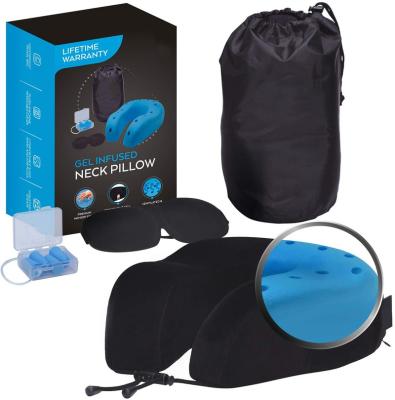 China Memory Airplane Memory Foam Travel Neck Kit Accessory Pillow with Sleep Mask and Earplugs for sale