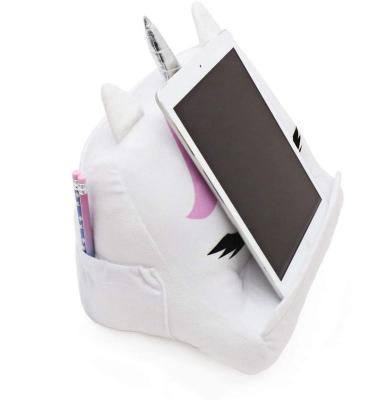 China Sustainable Plush Unicorn Kids Tablet Holder Pillow Stand Ipad Pillow for Girls Travel and Home Tablet Holder for sale