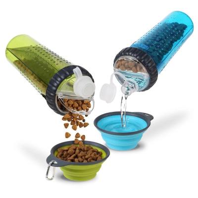 China Dual Chambered Snack Viable Duo Pets Hydration Bottle and Collapsible Snack Container Pet Bowls for sale