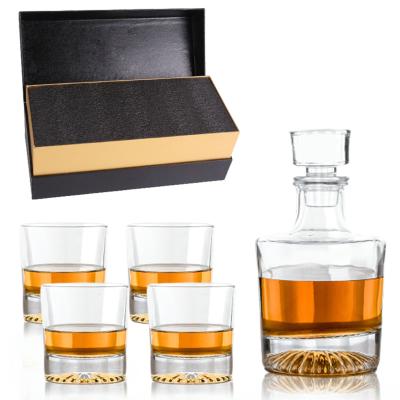 China CURRENT Lead Free Crystal Globe Pyramid Thick Weighted Base 5 Piece Whiskey Decanter Set With Free Sample for sale