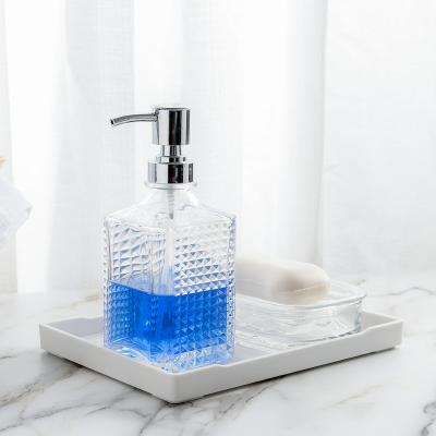 China Modern Clear Glass Soap Dispenser With Pump , Kitchen Dish Soap Dispenser Bathroom for sale