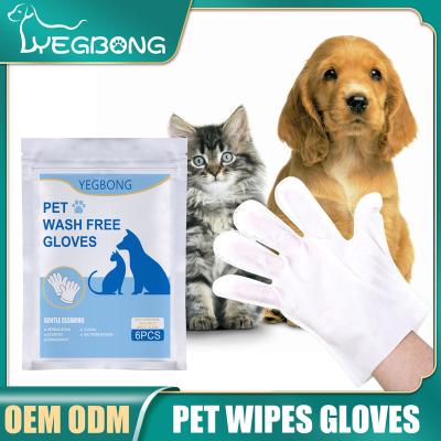 China yegbongPet No-Bath Gloves Cleaning Hair Removal Hair Removal Wipes Non-woven Cat No-Wash Gloves 6pcs Per Bag for sale