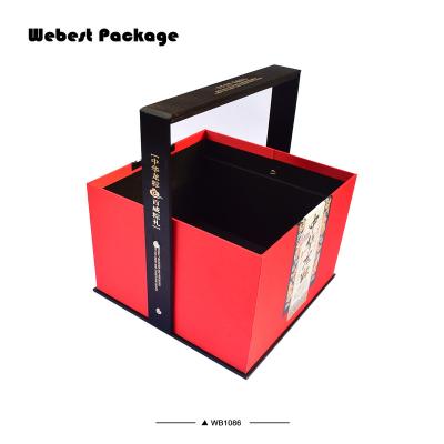 China Webest Handcrafted Large Space MDF Festival Red Color Jewelry Handle Packaging Gift Box for sale