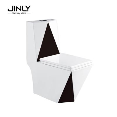 China Double-flow Chaozhou Bathroom Equipment Ceramic Square Black Color One Piece Toilet for sale