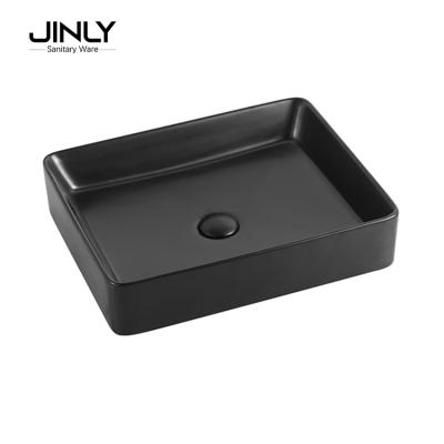 China Modern Black Square Matt Countertop Porcelain Ceramic Bathroom Wash Basin Sink Basin for sale