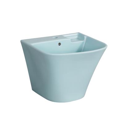 China New Design Modern Sanitary Ware Blue Color Wall Hung Wash Basin Ceramic Bathroom Sinks for sale