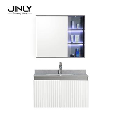 China Eco-Friendly Whater Heavy Duty Modern Single Vanity Bathroom Sink Solid Wood Cabinets Combined With Light for sale