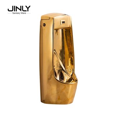 China Urinal Ceramic Sensor Urinal Sensor Gold Plated Gold Color Automatic Man Flushing Floor Standing Ceramic Urinal for sale