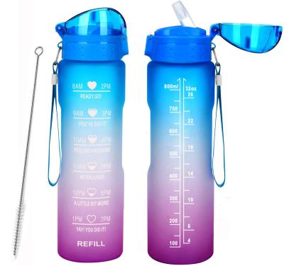 China Viable Motivational Water Bottle 32oz With Free Time Straw Tritan BPA Marker For Fitness Gym Outdoor Sports Plastic Water Bottle for sale