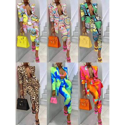 China Wholesale Hot Sale Anti-Wrinkle Printed Double Buttons Women Pants Suit Ladies Office Suits Suit Female for sale